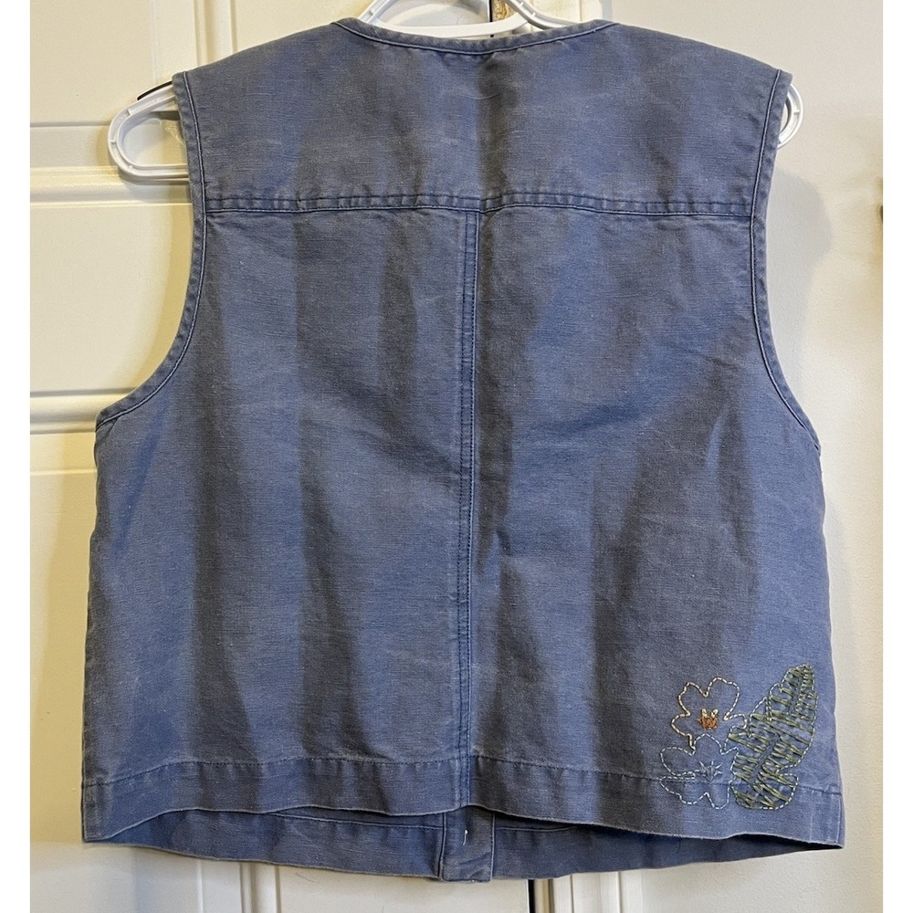 Vintage Susan Bristol Linen Blend Embroidered Vest Blue Cottagecore PM - Picture 4 of 7